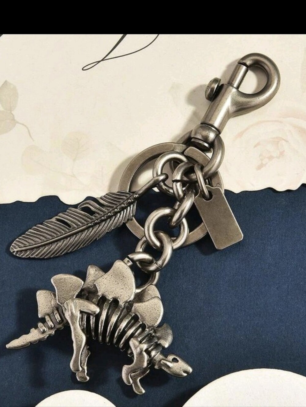 Dinosaur & Feather Bag Charm/ Keychain NEW